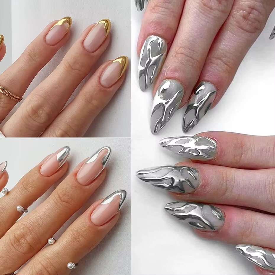 Ensemble de poudres à ongles chromées métalliques