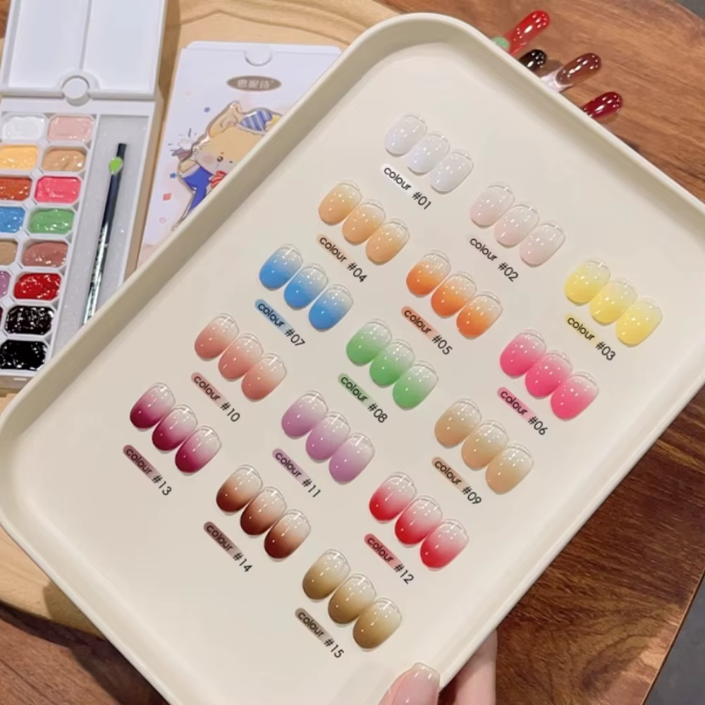 16 couleurs Pat peinture Gel vernis à ongles dégradé tapotement Gel Palette pour français Nail Art Design UV LED tremper