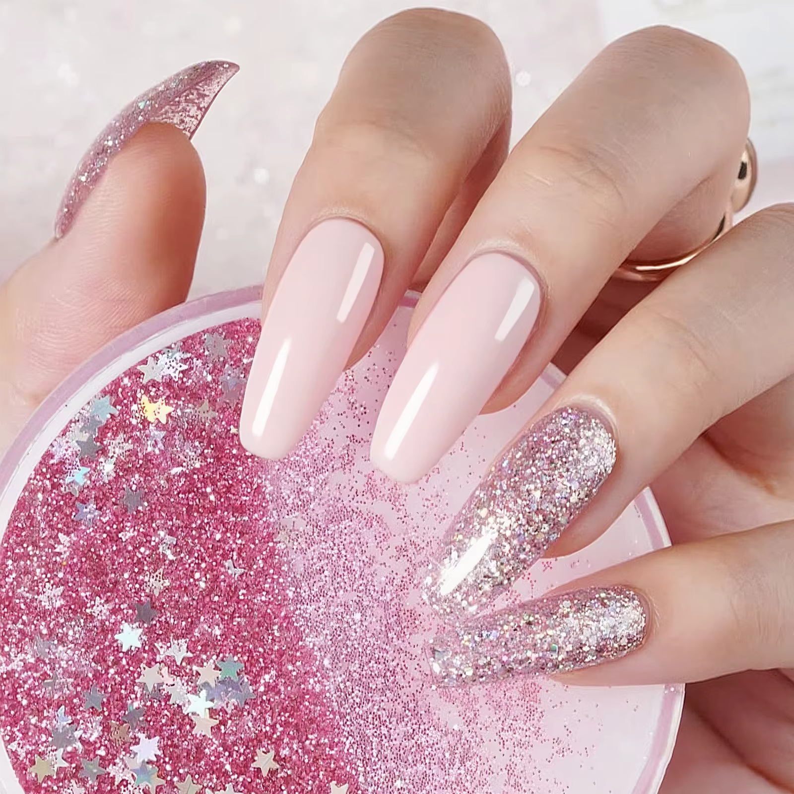 1/2 pièces 10 ml Vernis à ongles gel pailleté rose semi-permanent
