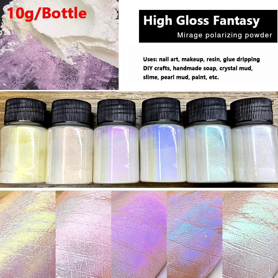 6 pièces/ensemble Aurora sirène Nail Art poudre haute brillance polarisé blanc perle Chrome Pigment caméléon manucure