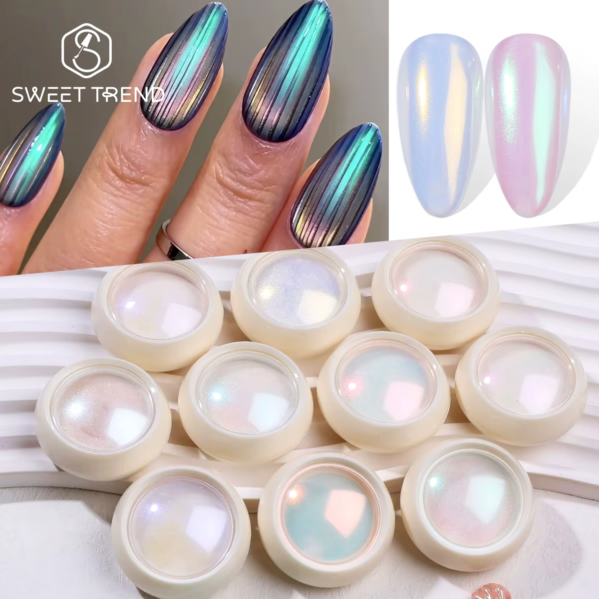 Poudre de pigment pour ongles effet chrome aurore 10 couleurs