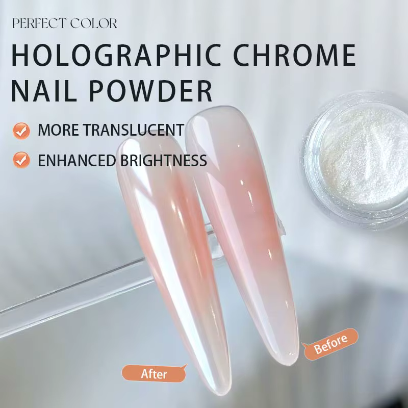 Poudre à ongles chromée nacrée blanche