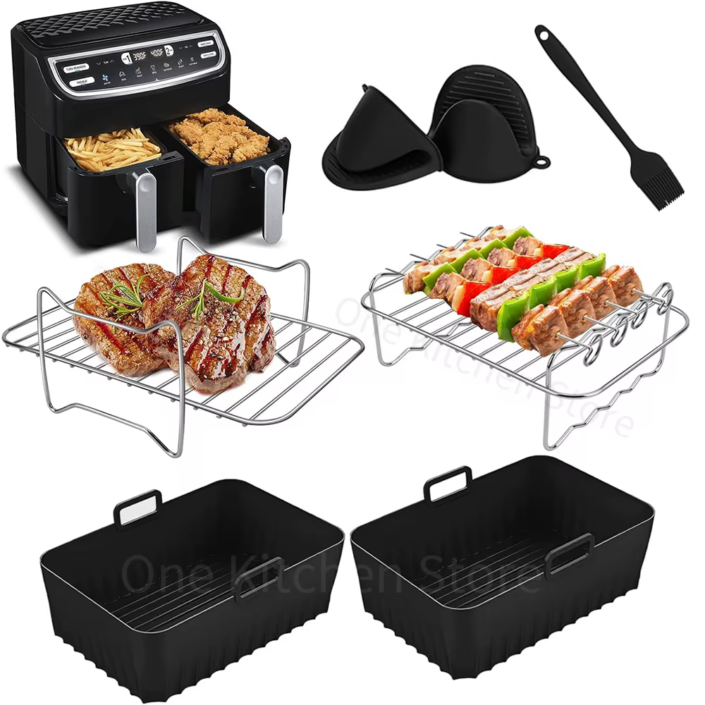 Ensemble d'accessoires pour friteuse à Air Ninja AF400EU AF300EU, Double pile XL, moule de friteuse à Air en Silicone, supports de gril pour friteuse à air 7,6 l-9,5 l