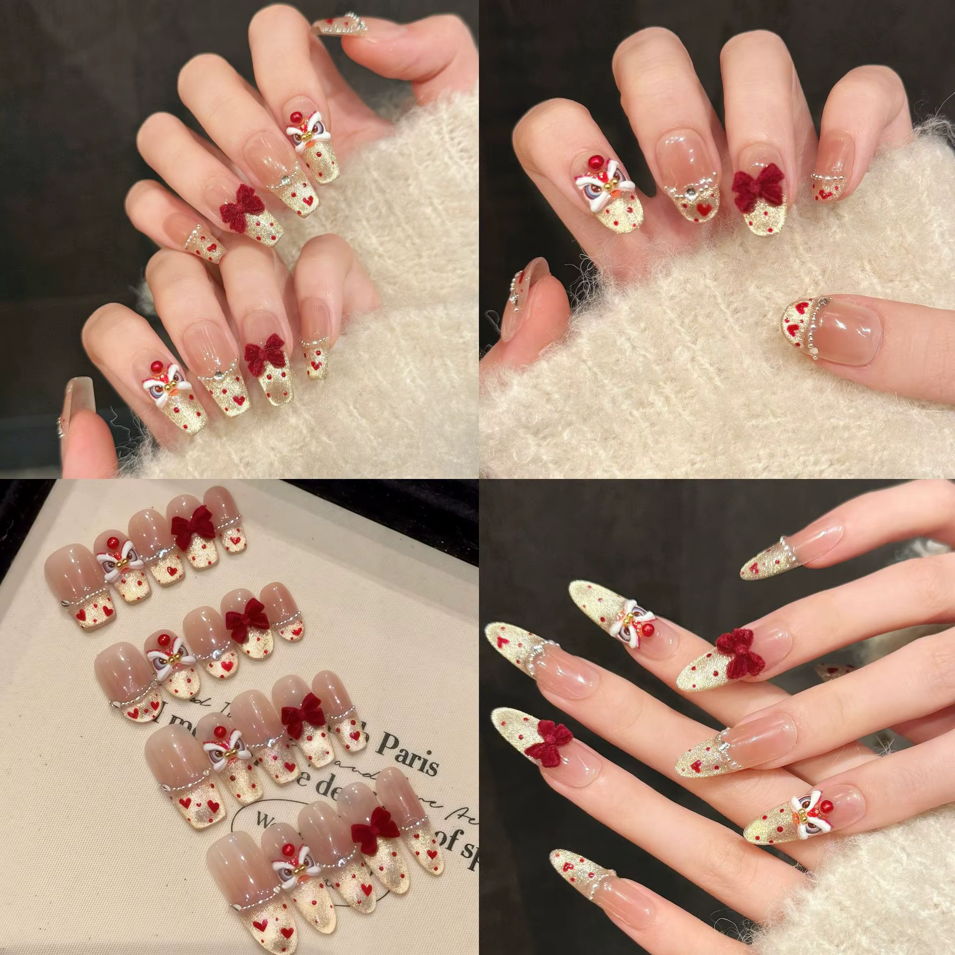 Faux ongles français œil de chat faits à la main