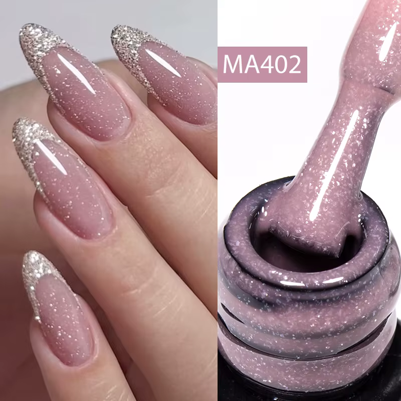 MEET ACROSS 7ml Base en caoutchouc Gel paillettes nu rose blanc 2 en 1 Gel vernis à ongles