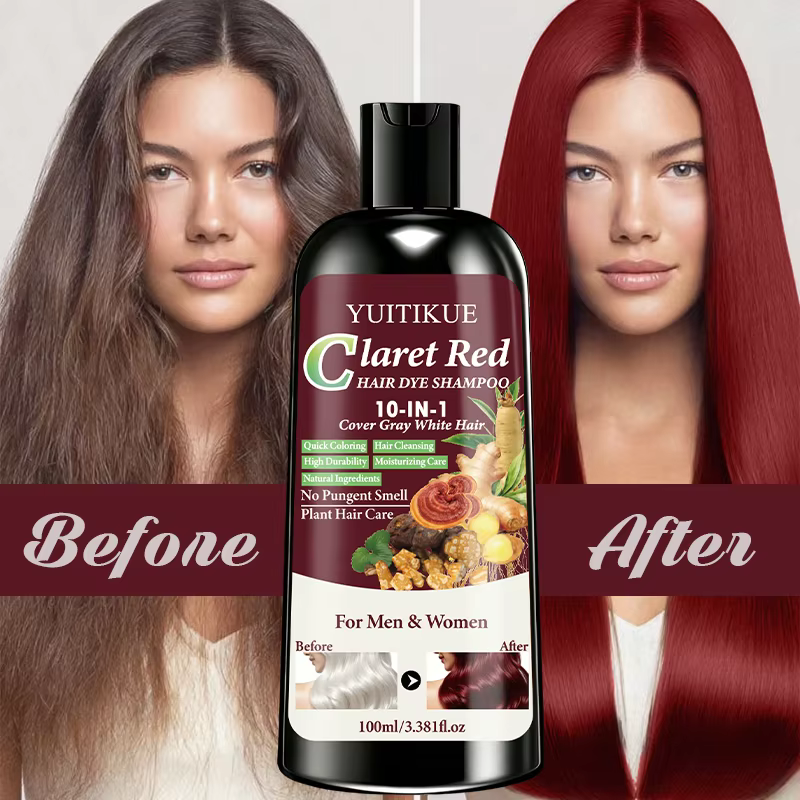 Shampoo colorant capillaire rouge claret 10 en 1, à base de plantes naturelles, coloration rapide, couvre les cheveux gris et blancs, longue durée, soin capillaire doux, 100ml