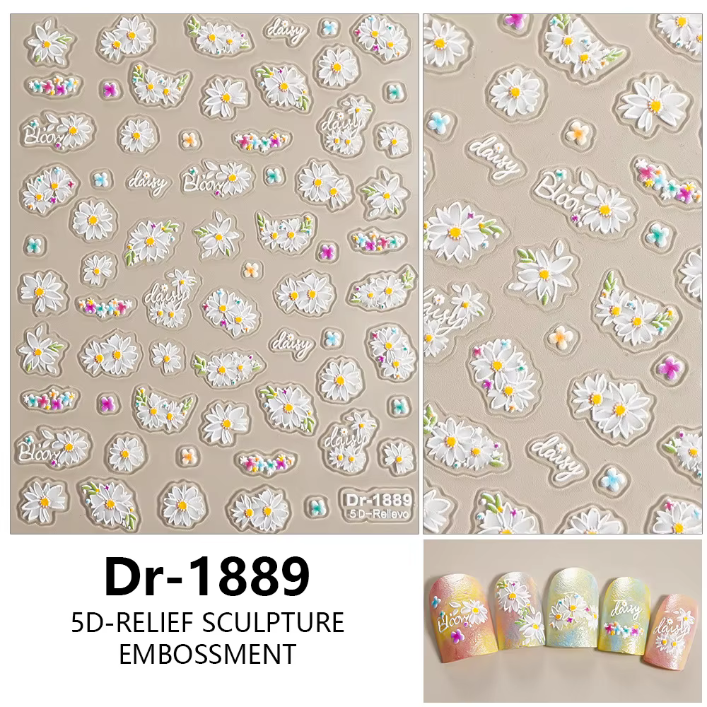 Autocollants pour ongles en forme de fleur de marguerite 3D
