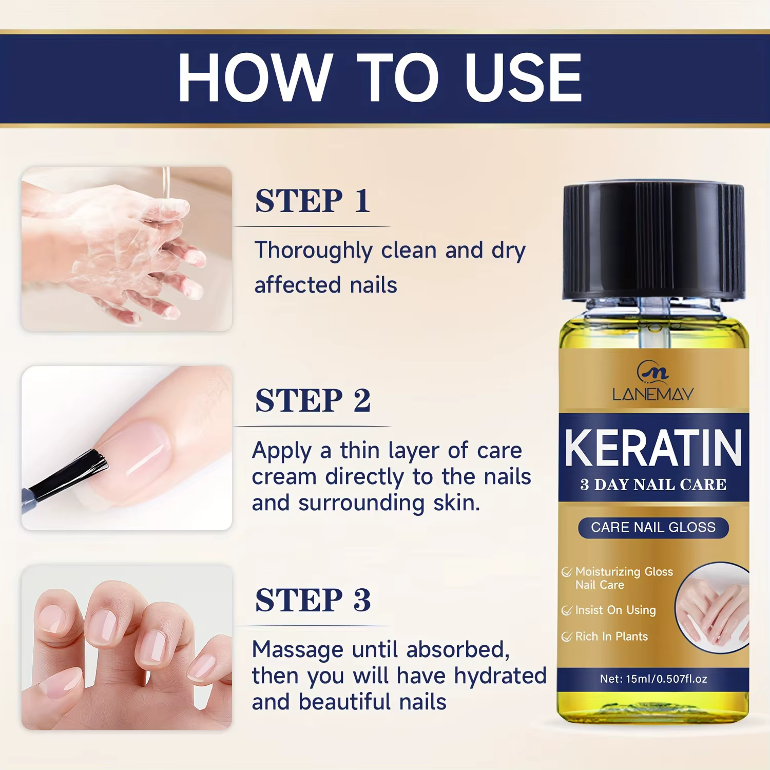 Huile de soin des ongles à la kératine – Riche en plantes