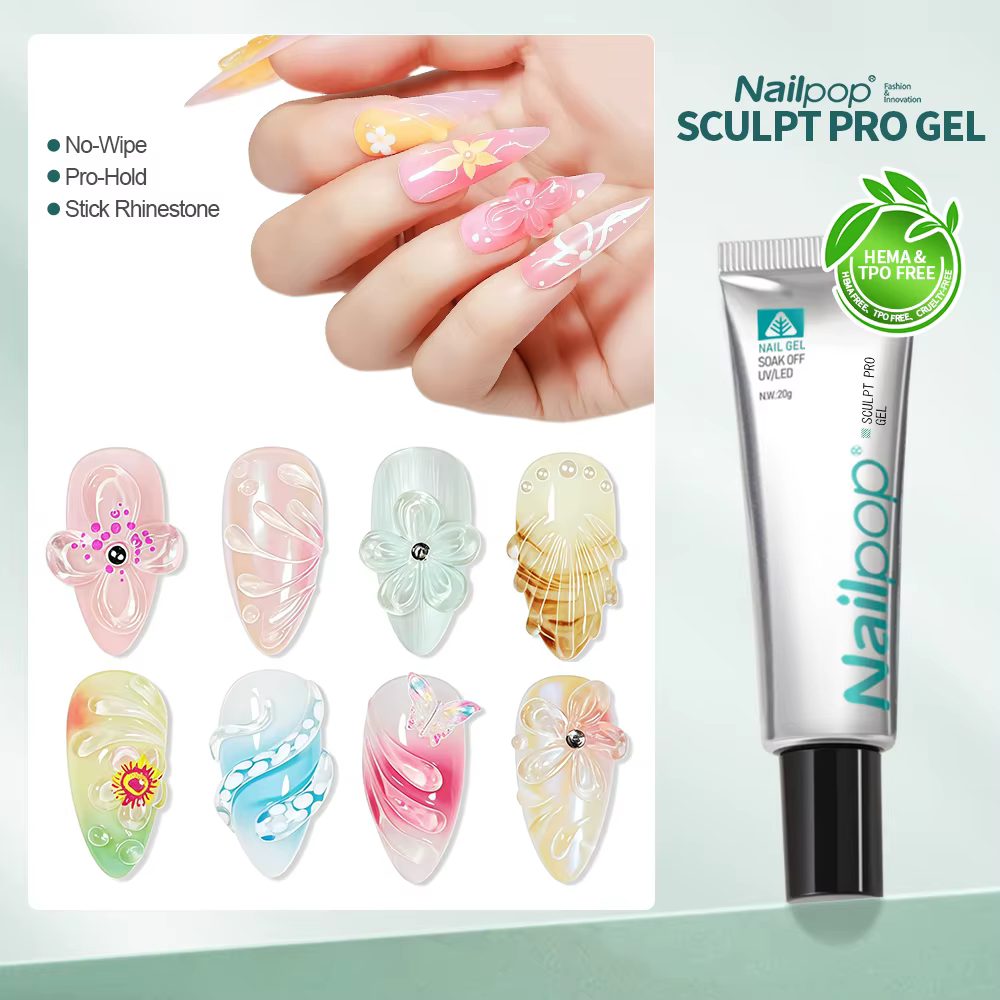Nailpop 20g TPO/HEMA gratuit SCULPT PRO GEL clair pour la décoration des ongles strass colle Pro tenir Gel UV LED