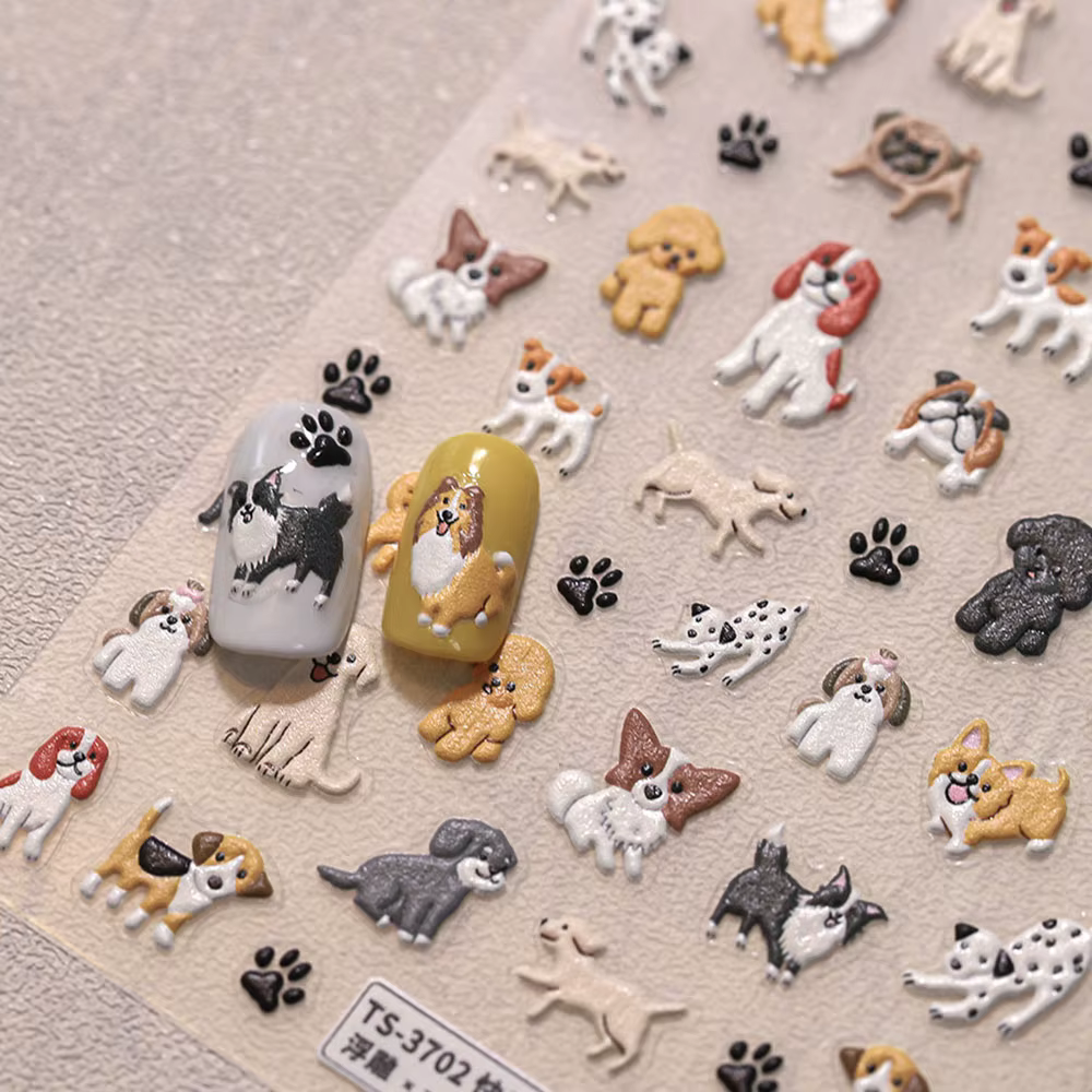 Autocollants 5D pour Ongles de Chien de Dessin Animé Mignon