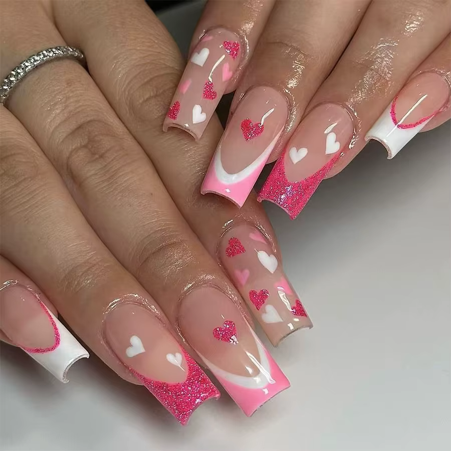 24 pièces doux amour presse sur ongles cadeau de saint valentin pour les filles portable faux