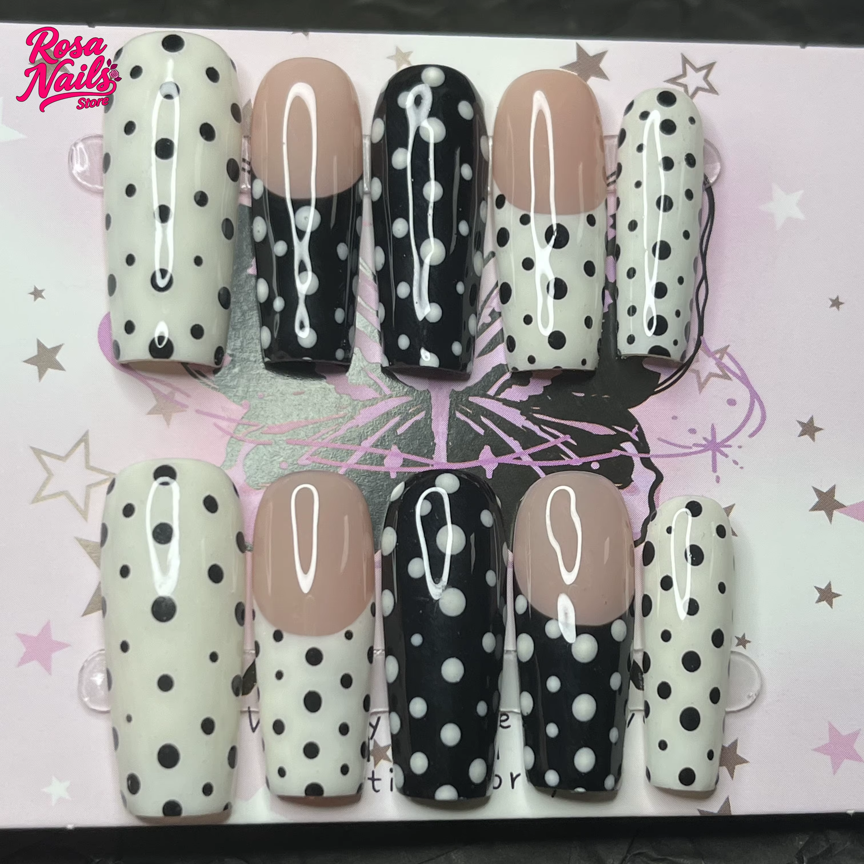 Ensemble de presse sur ongles à pois Pressons noir et blanc