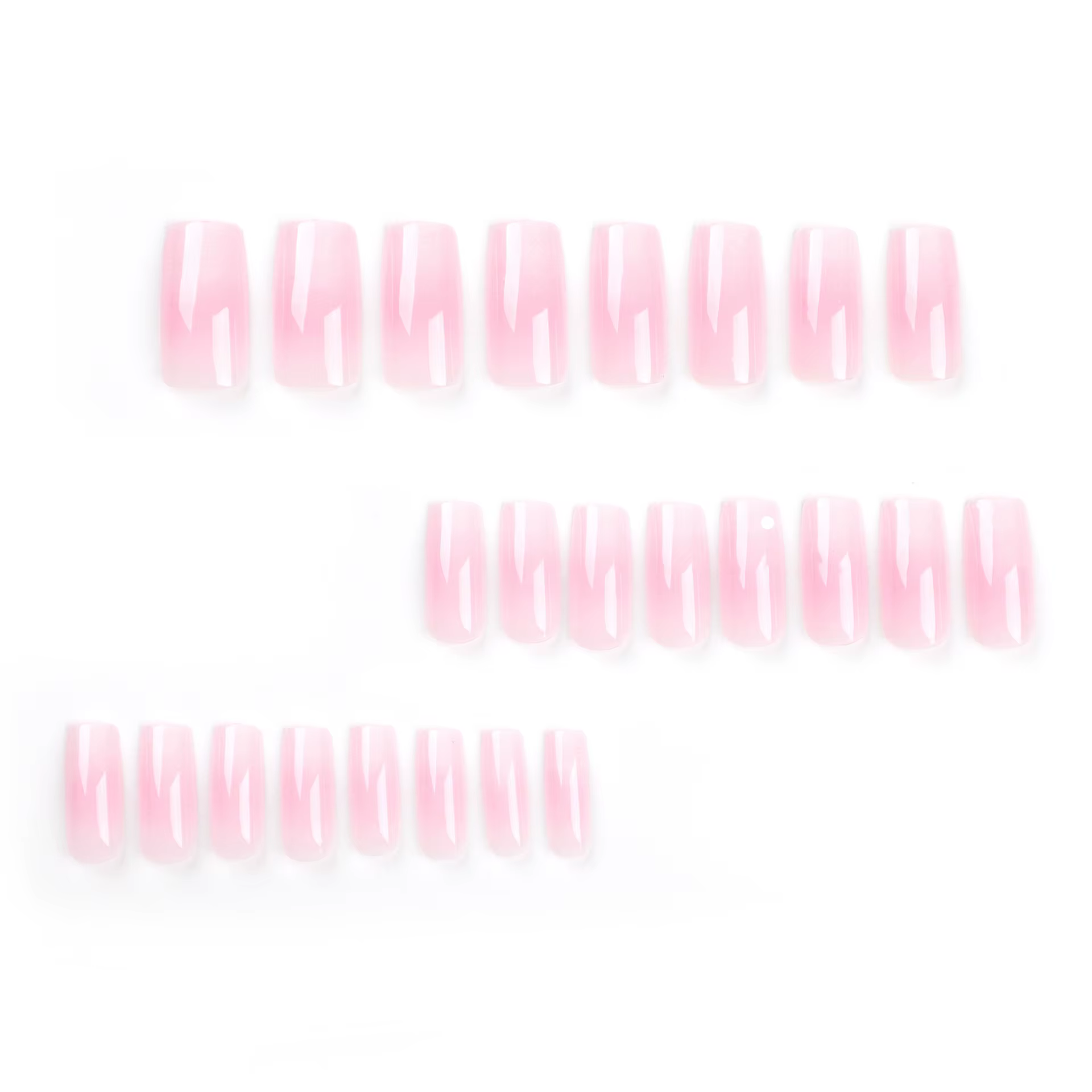 24 faux ongles carrés longs rose ombré à presser