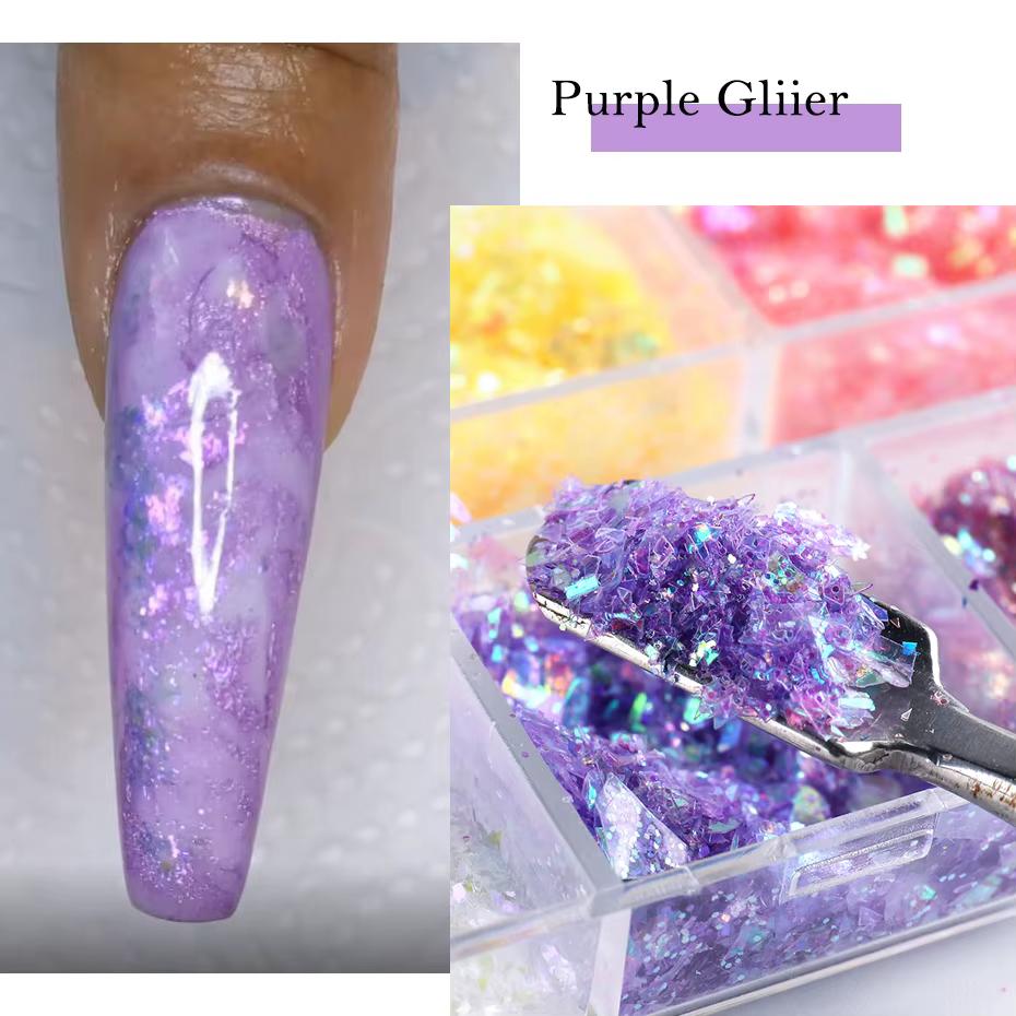 12 grilles 3D flocons Aurora ongles paillettes