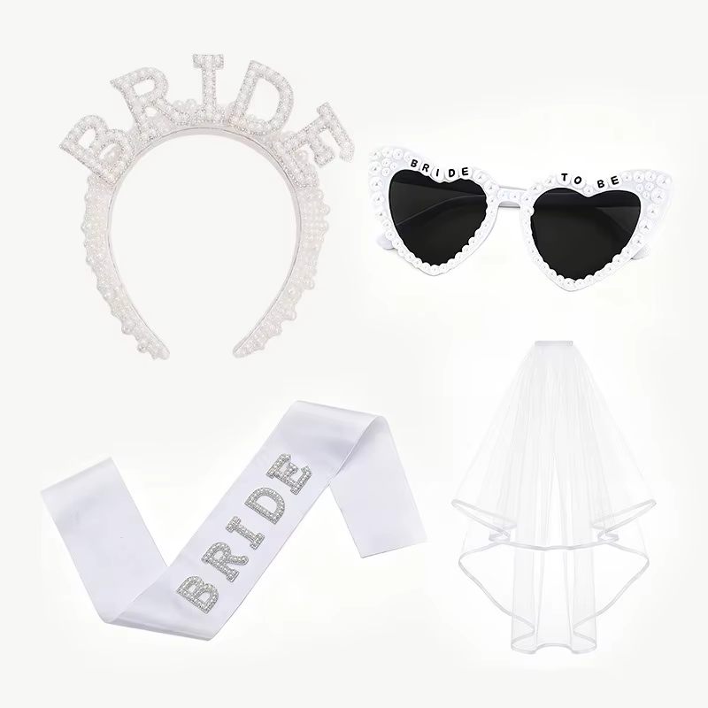 Ensemble d'accessoires pour future mariée avec voile, ceinture et lunettes de soleil, accessoires photo pour enterrement de vie de jeune fille, fête prénuptiale, fiançailles, plage, lune de miel