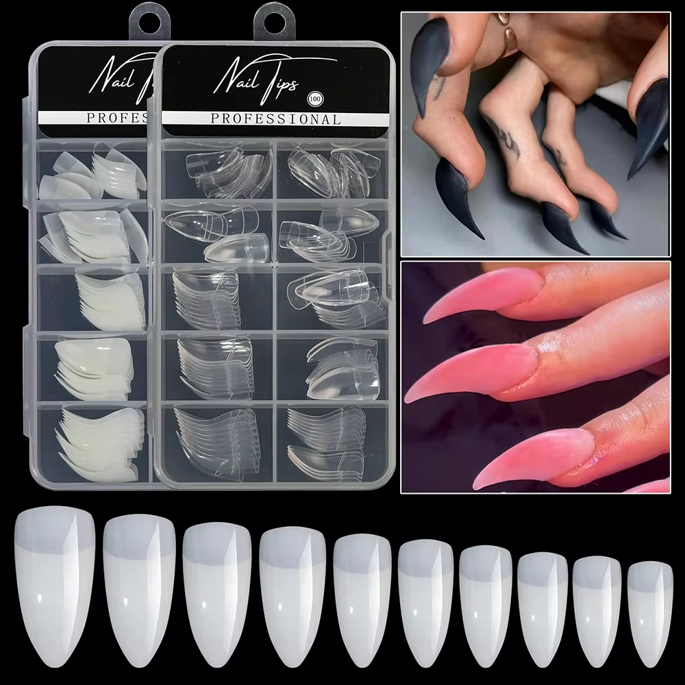 100 pièces faucon pointes d'ongles incurvées couverture complète aigle griffe courbe faux ongles Extension blanc/clair