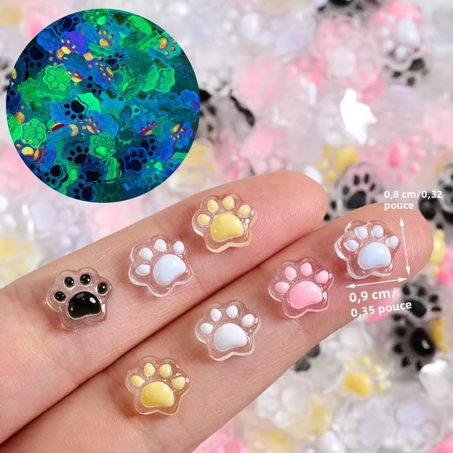 50 pièces de breloques lumineuses pour ongles en forme de pattes de chiot et de chat, décorations 3D pour nail art, accessoires