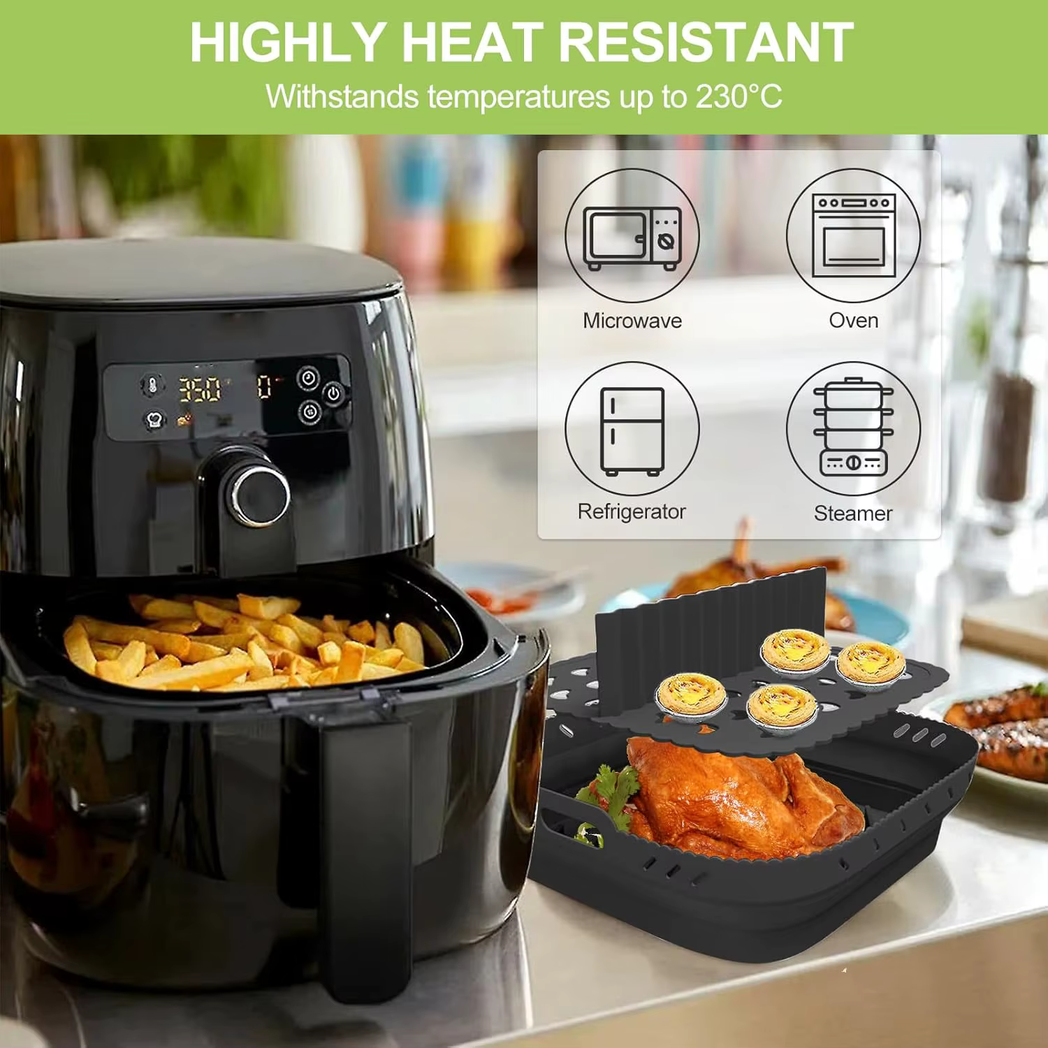 Ensemble d'accessoires pour friteuse à air, moules en silicone carrés de 22 cm pour friteuses à air Phi XL 6.2L, COSORI 5.5L, 4.7L, Cecotec 5.5L, 6L
