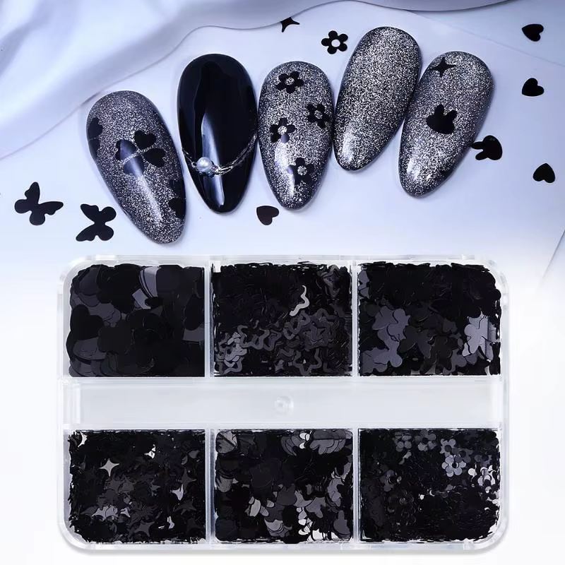 6 grilles bricolage ongles manucure noir en forme de coeur papillon étoile