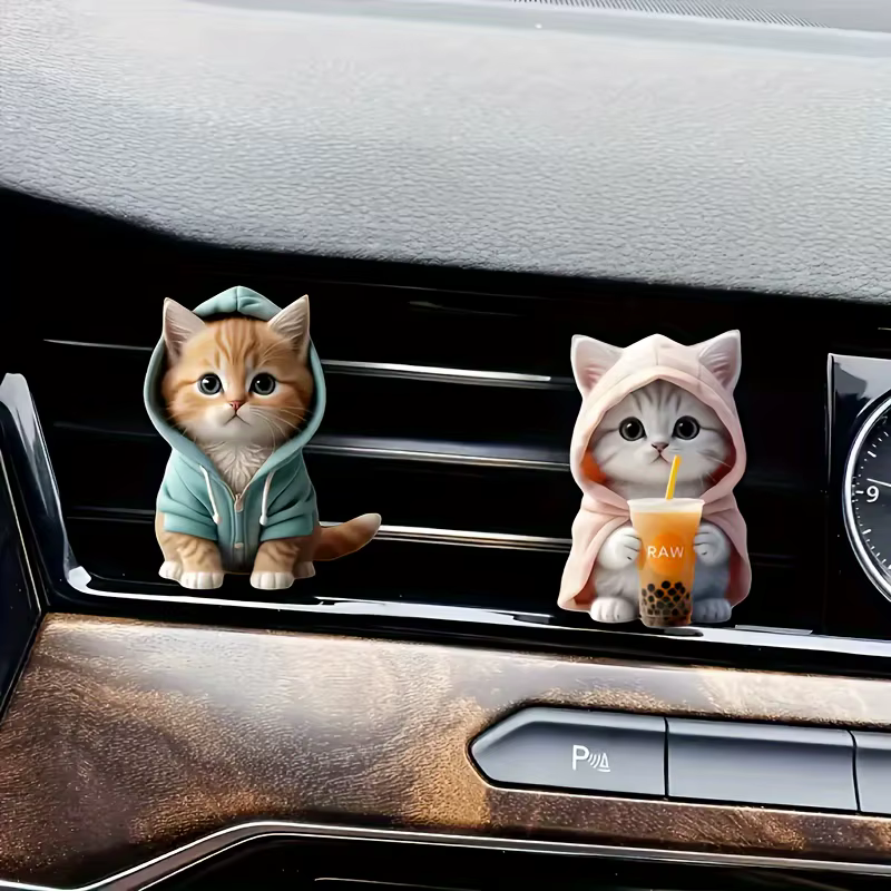 Aromathérapie de voiture en acrylique chat mignon, parfum longue durée, clip de ventilation, décoratif et aromathérapie
