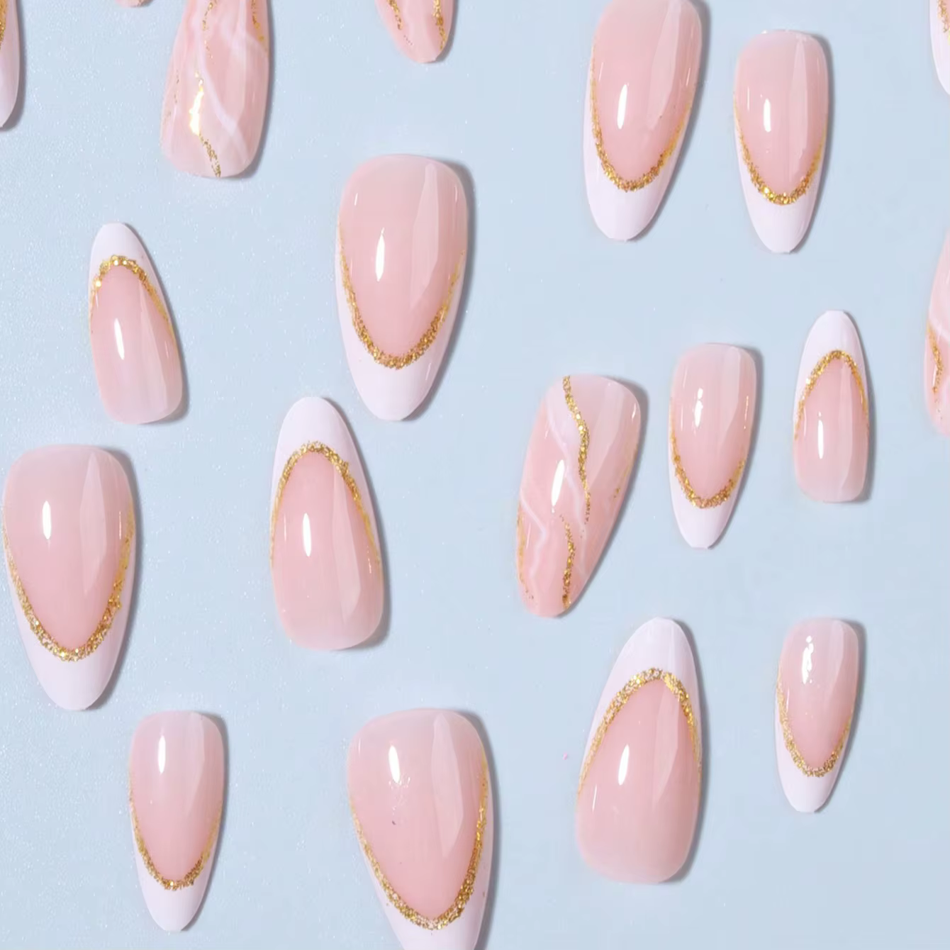 24 pièces ongles pointus français blancs avec faux