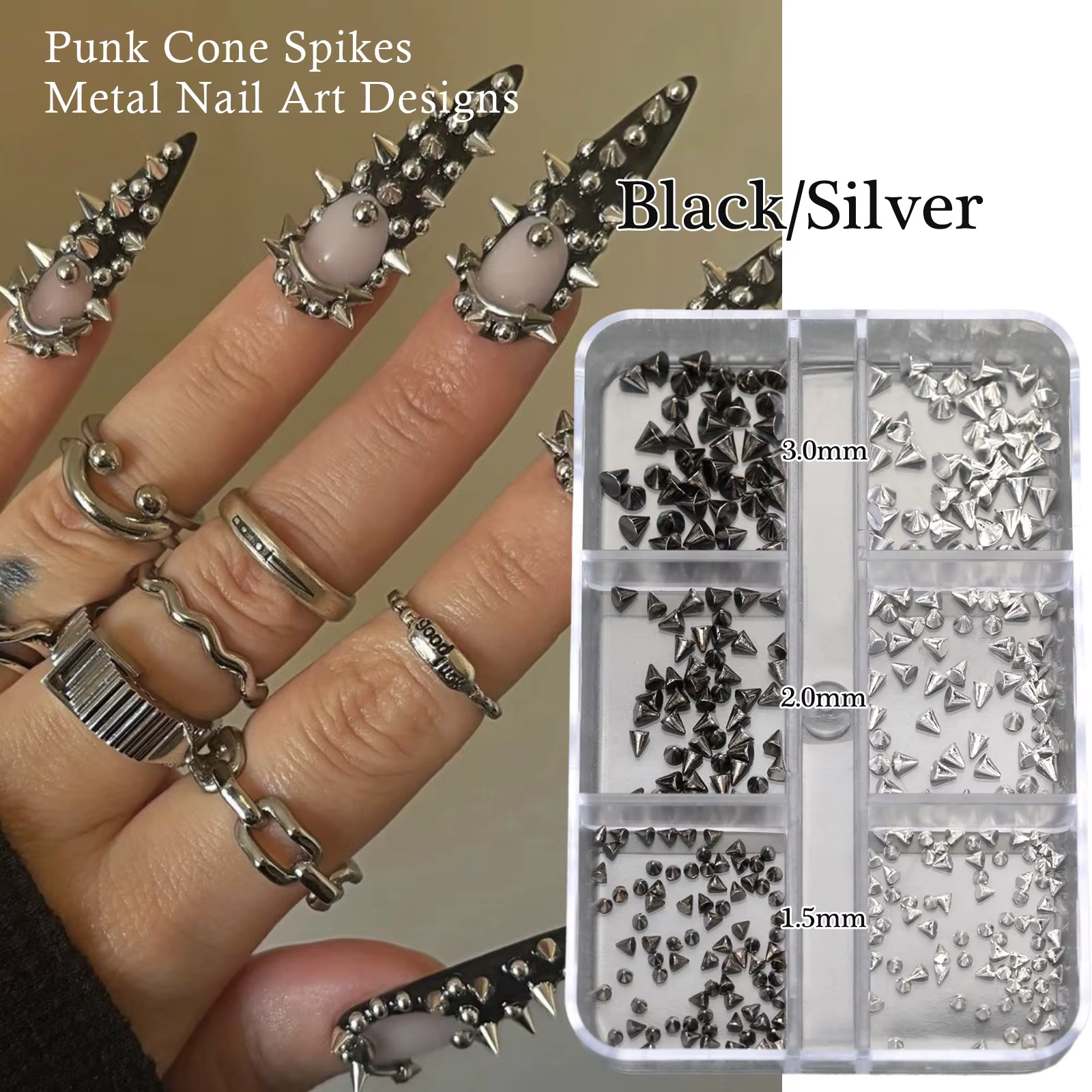 Rivets pour Nail Art de Style Punk noir et argent