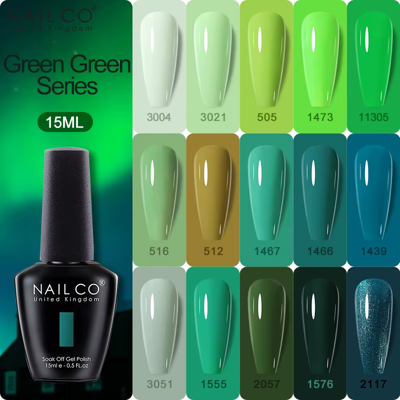 NAILCO 15ml série verte couleur foncée Gel vernis à ongles hybride durable pour Base mat couche de finition manucure tremper UV LED Nail Art Gel
