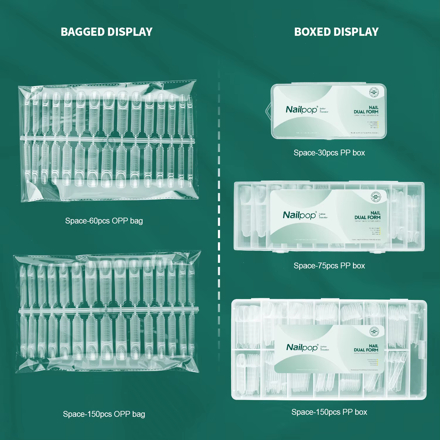 Nailpop Space French Dual Forms 15 Tailles 60/150 Pièces Transparents Réutilisables pour Extension d'Ongles en Gel