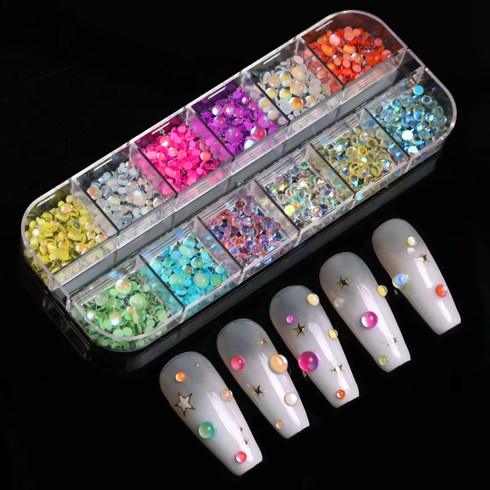 12 grilles de perles à ongles sirène 3D