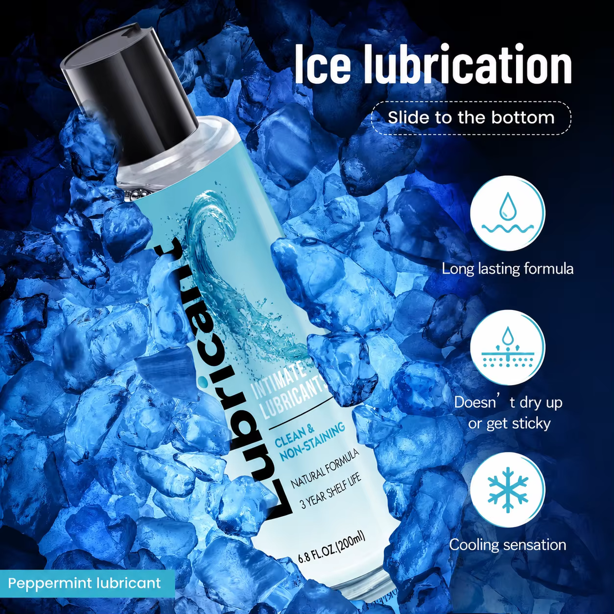 Gel lubrifiant intime à base d'eau, aromatisé à la menthe poivrée, soin personnel hydratant, longue durée, non tachant, 200 ml
