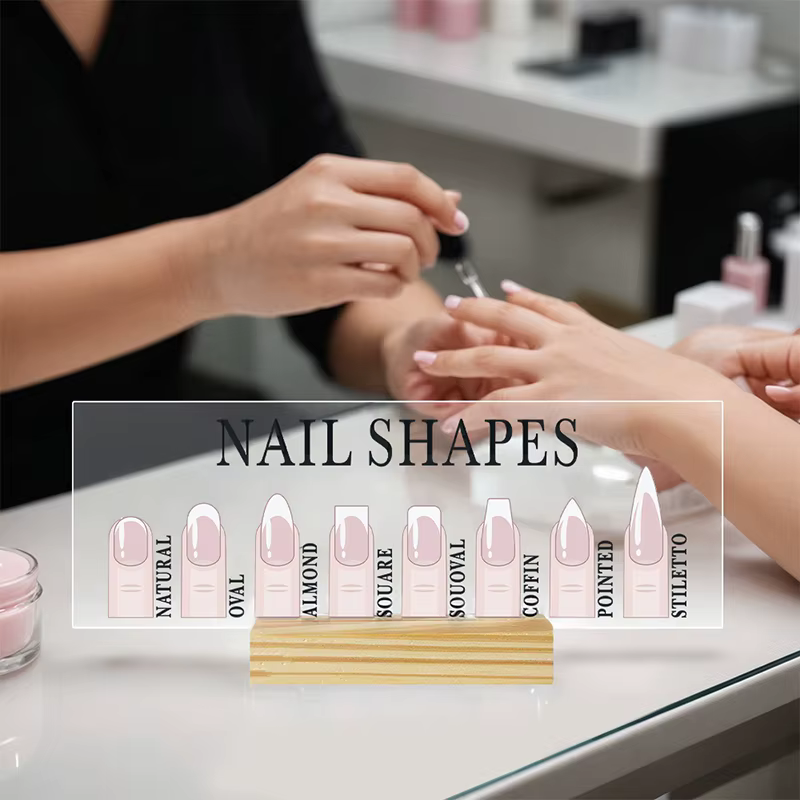 Nouveau présentoir de formes d'ongles en acrylique avec base en bois