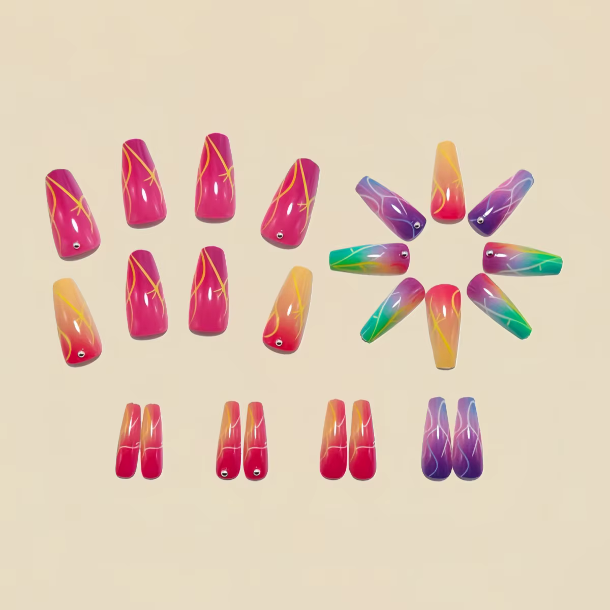 Faux ongles mi-longs avec motif de fleur en forme de cœur 3D