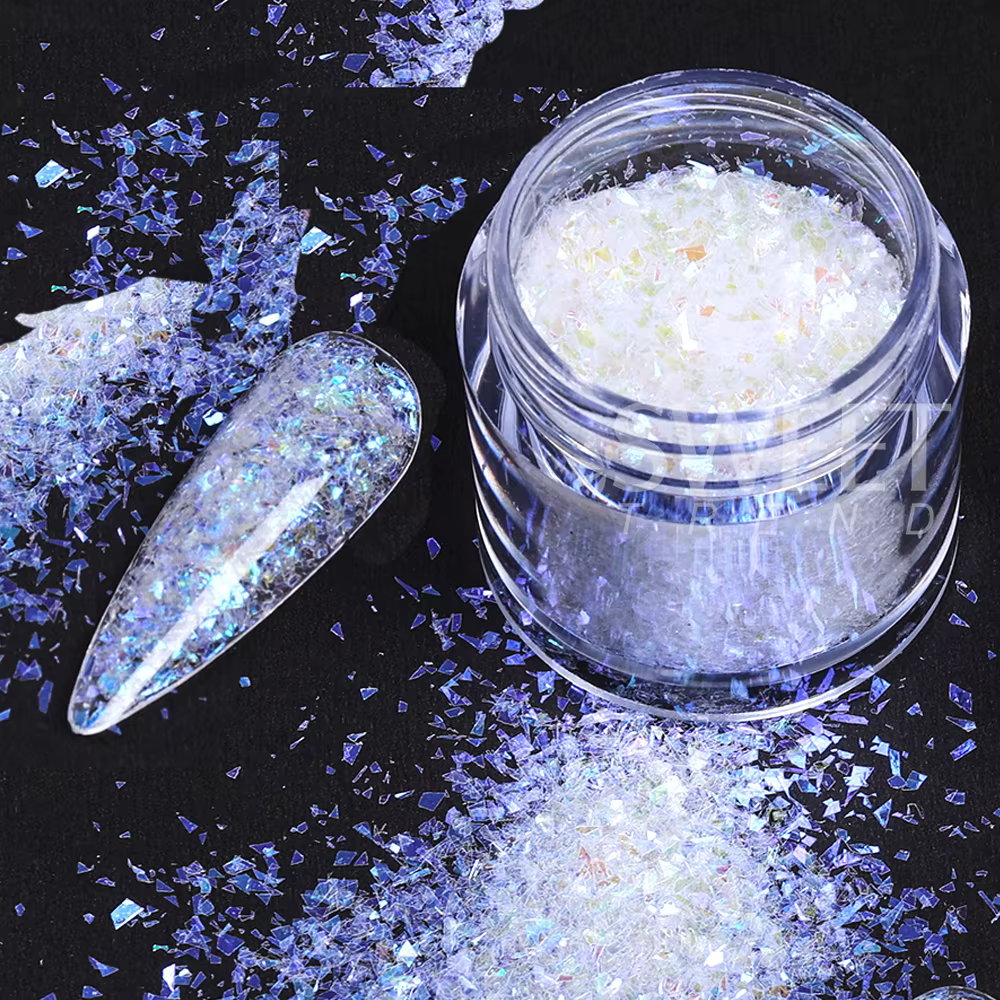 6 bouteilles de Paillettes blanches irisées pour Nail Art