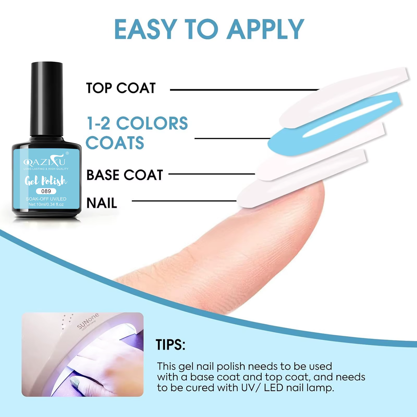 QAZIXU Vernis à ongles gel bleu ciel semi-permanent UV LED