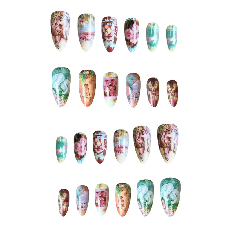 24 pièces série Journal de terrain faux ongles mignon lapin cygne fleur conceptions