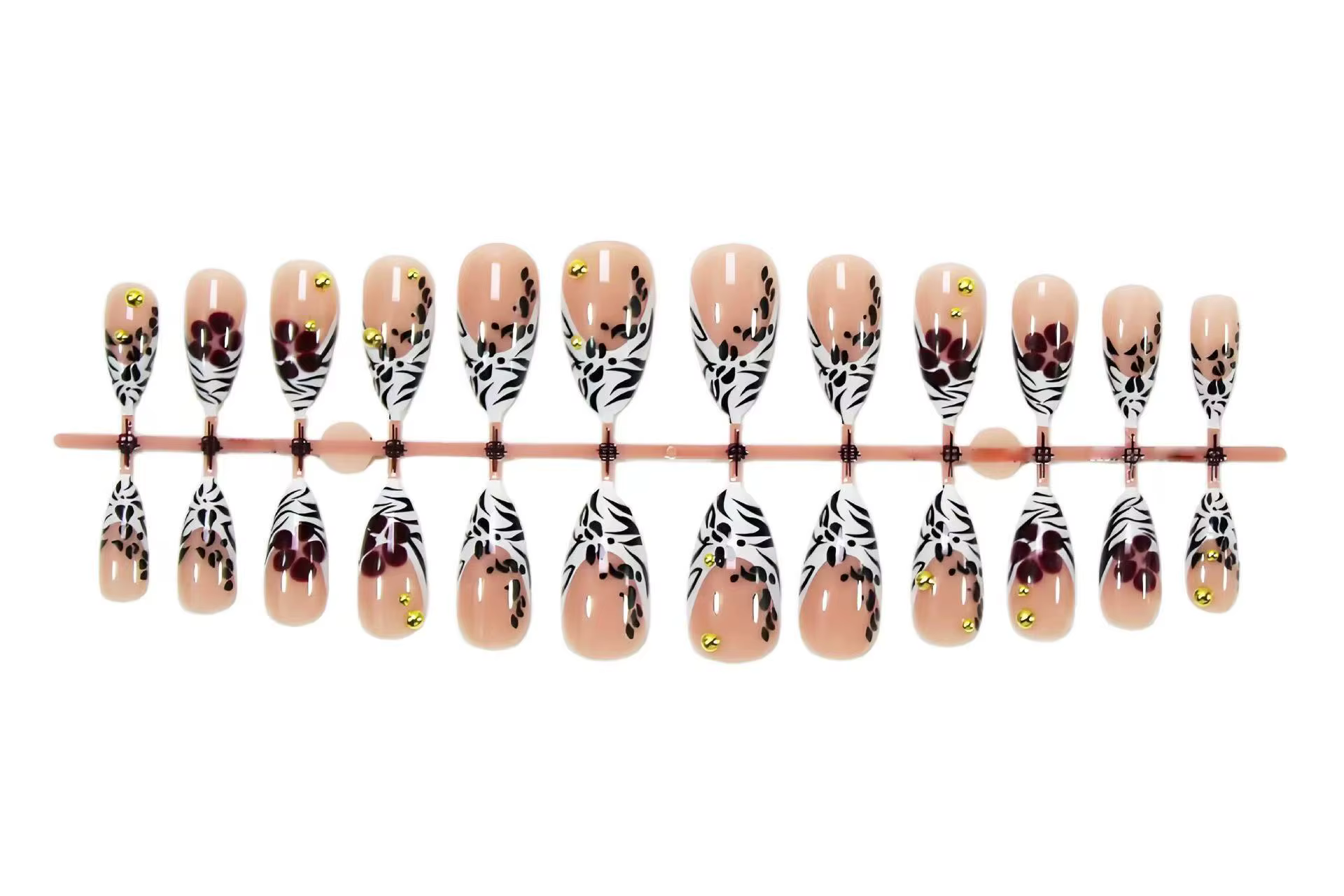 24 faux ongles en forme de fleur à motif zèbre