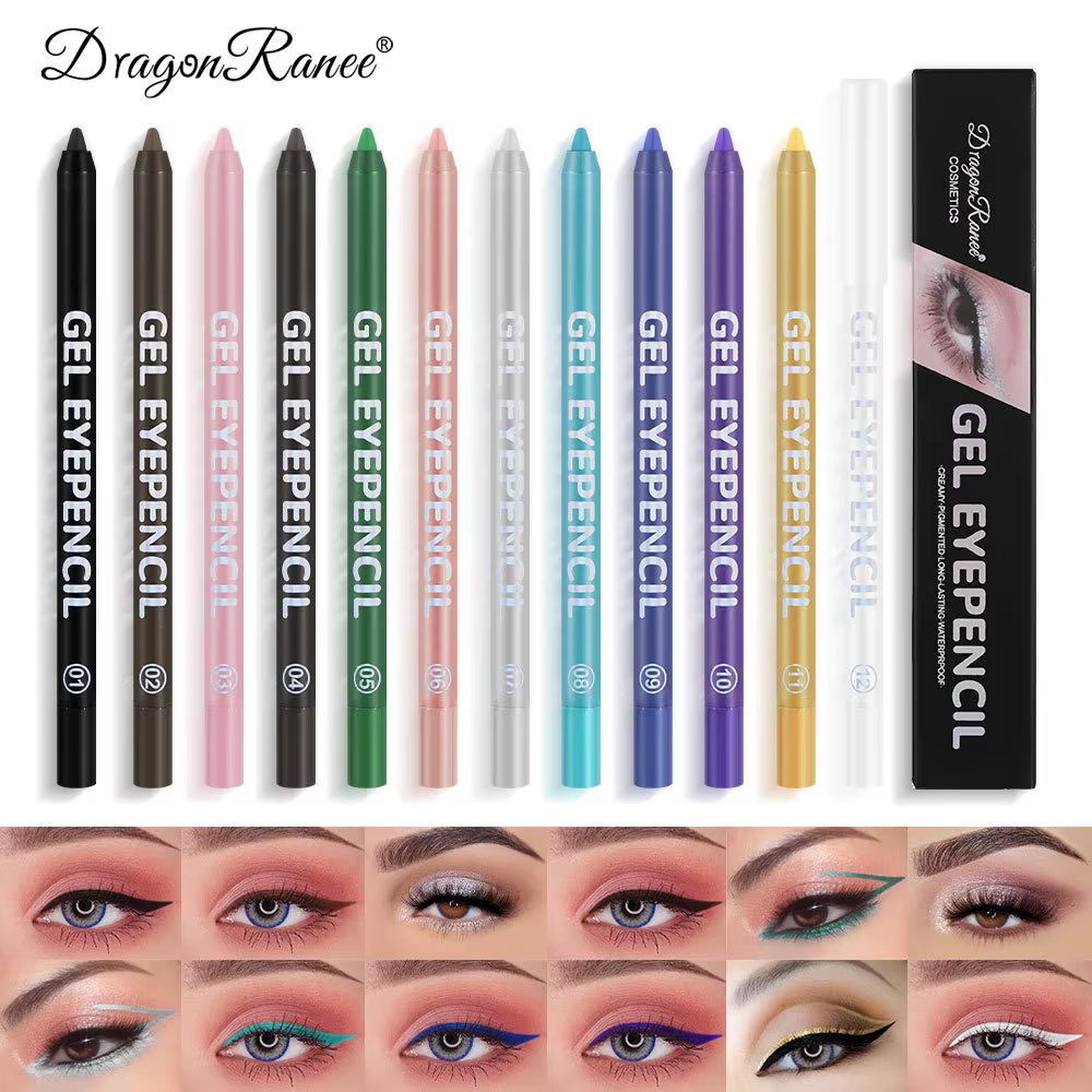 Crayon Eyeliner Gel mat 12 couleurs, doux, facile à porter, coloré, blanc, jaune, bleu, rose, perle, brillant, stylo, crème, outil de maquillage