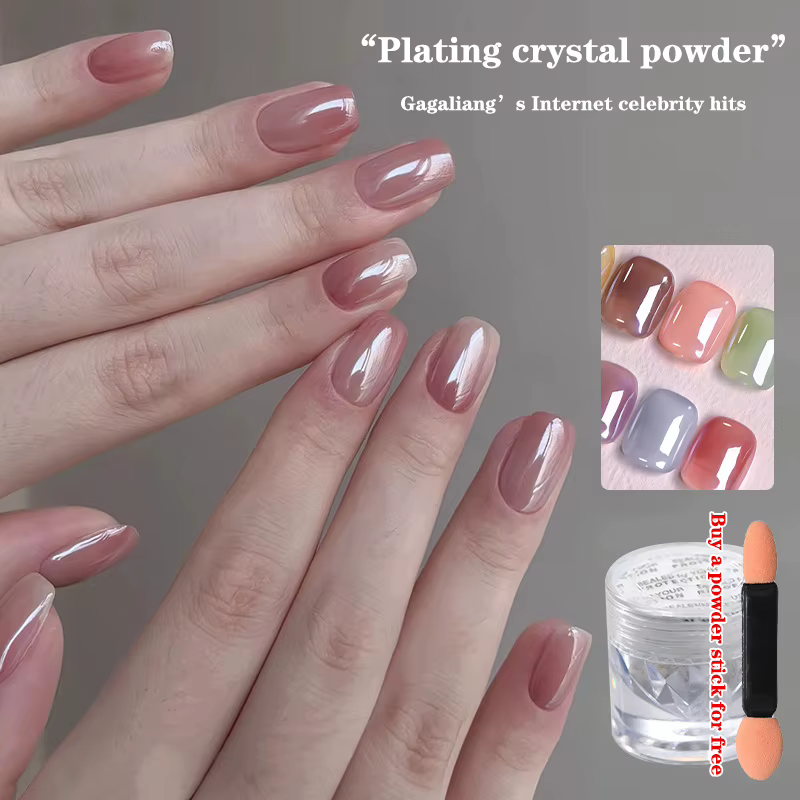 Aurora perle blanc ongles paillettes poussière Chrome clair de lune