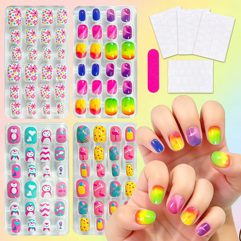8 boîtes (192 pièces) de faux ongles à presser pour enfants
