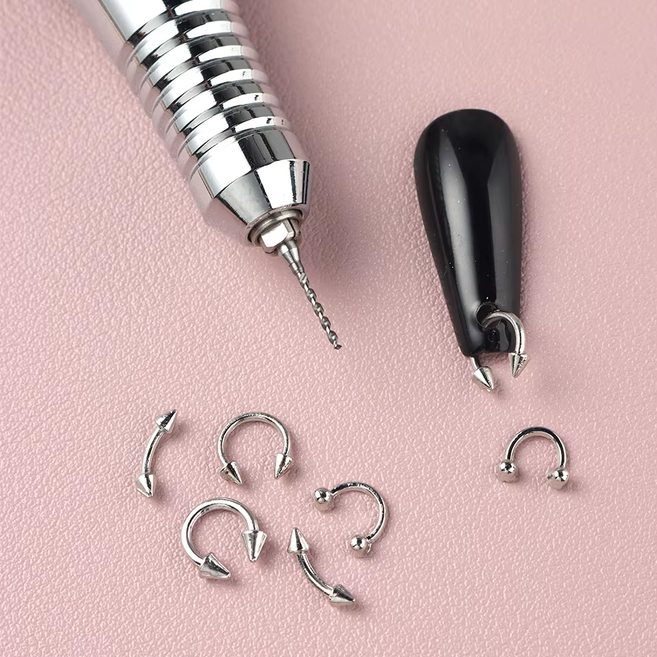 Foret à ongles foret pour bijoux anneau ouvert Nail Art décoratif Piercing acier au tungstène tête de meulage outil de poinçonnage de trous précis