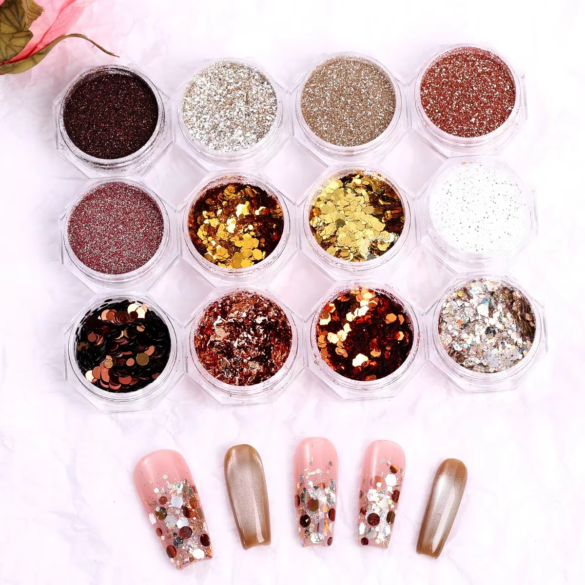 Magnifique ensemble de paillettes pour ongles marron