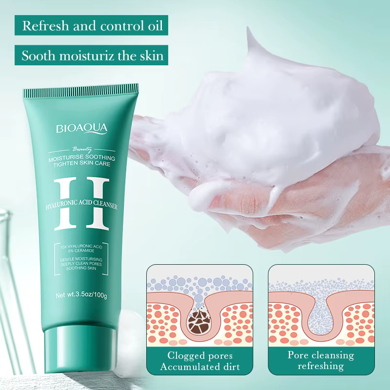 BIOAQUA nettoyant pour le visage à l'acide hyaluronique mousse de lavage du visage hydratante Anti-âge nettoyant pour le visage produits de soins de la peau du visage
