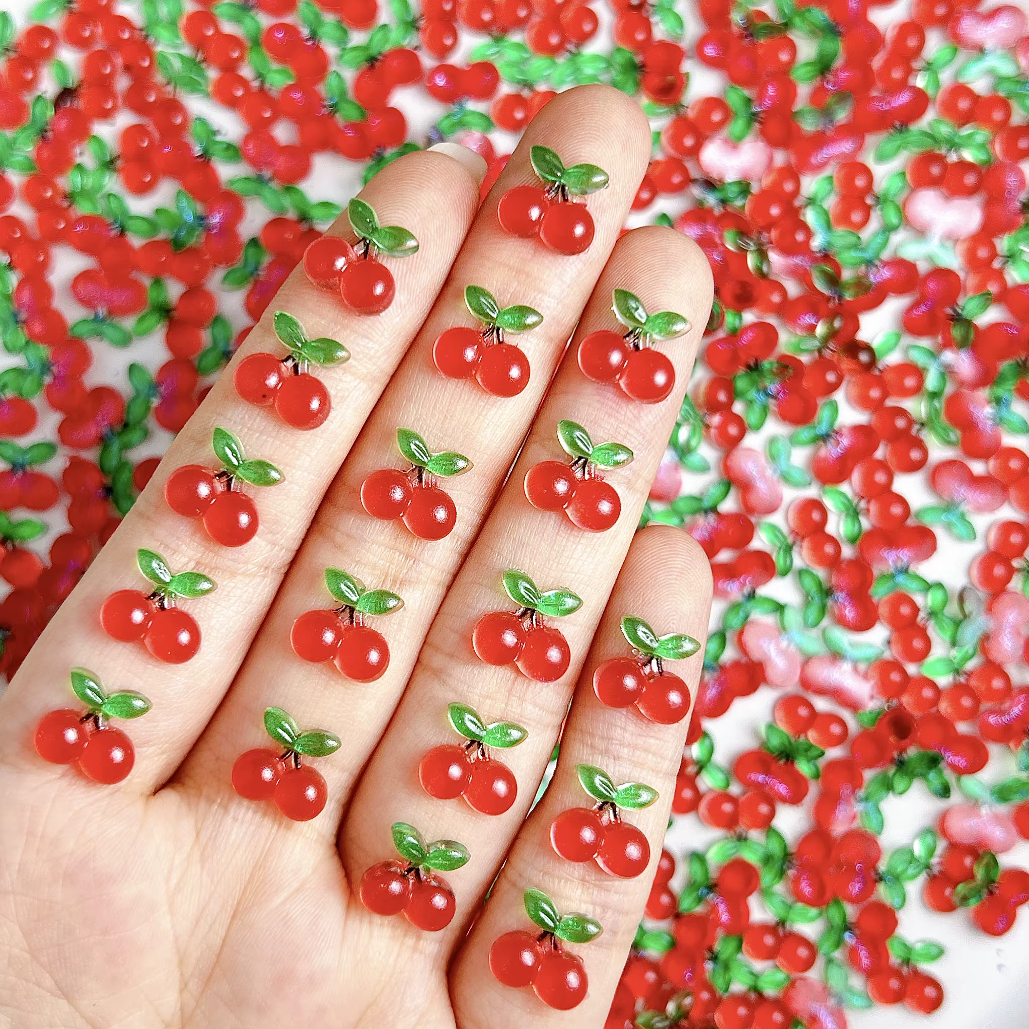 20 pièces 3D créatif simulé cerise ongles breloques glace Transparent rouge