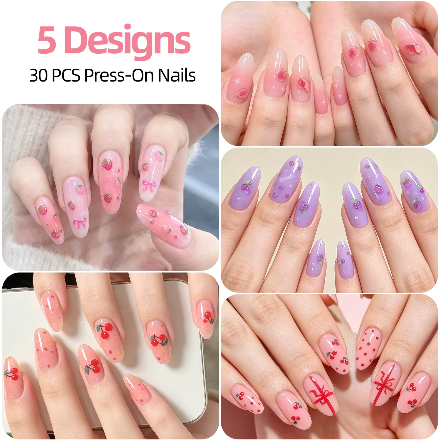 30 faux ongles à presser par feuille
