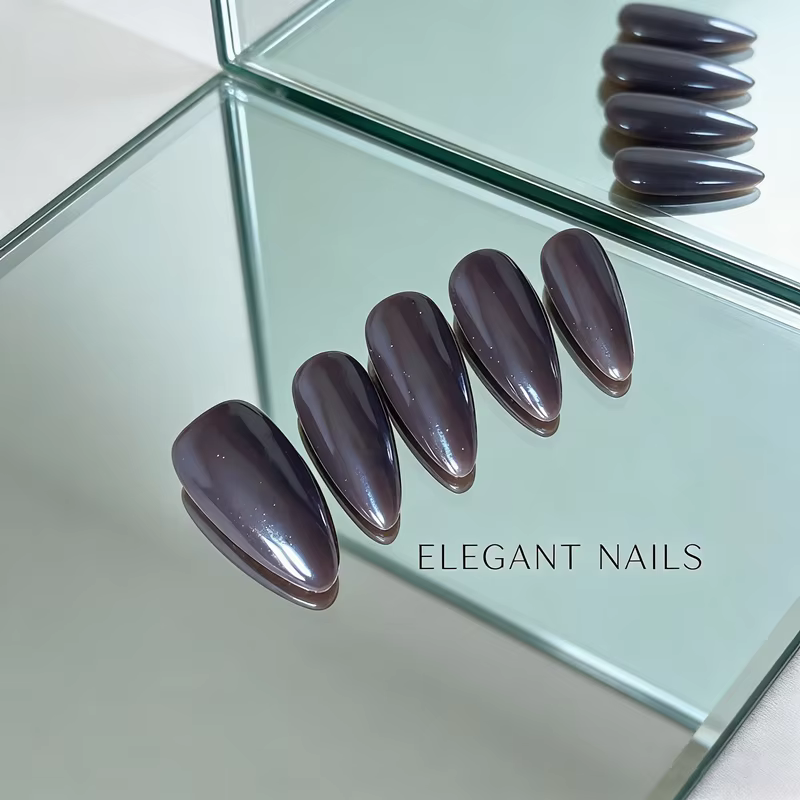 10 pièces presse à la main sur les ongles couleur noire de pistolet Aurora acrylique faux
