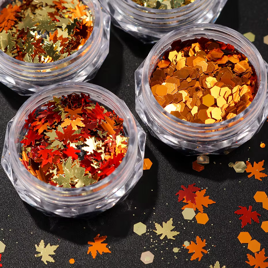 Paillettes feuilles d'érable dorées pour ongles