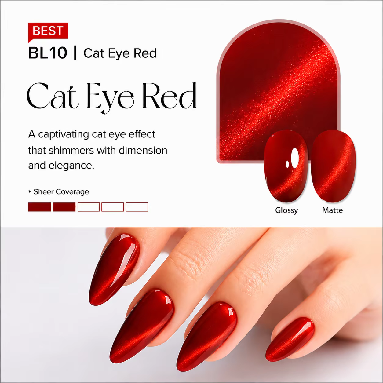 Gel magnétique pour ongles œil de chat rouge