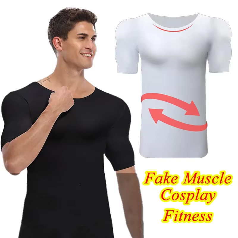 T-shirts de cosplay pour homme avec faux muscles, en mousse ABS, chemise d'anime, costume d'anime, coussinets invisibles pour mariage, sous-vêtements sculptants pour la poitrine et les bras.