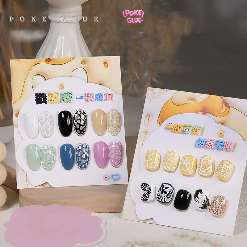 Poke Poke Nail Art colle dentelle trou ongles Graffiti lettre peinture Art Gel noir blanc océan vague Texture UV LED tremper vernis