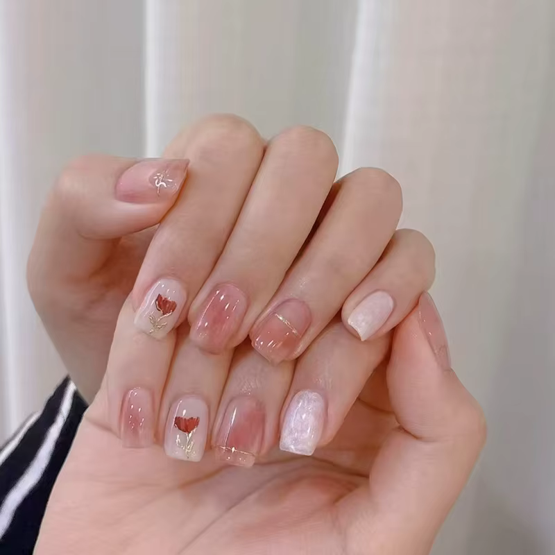 24 pièces doux Rose français brillant portant des faux ongles conseils mode